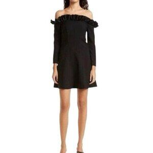 Cinq A Sept Tamra Off Shoulder‎ Black Long Sleeve Mini Dress size 8 NWT